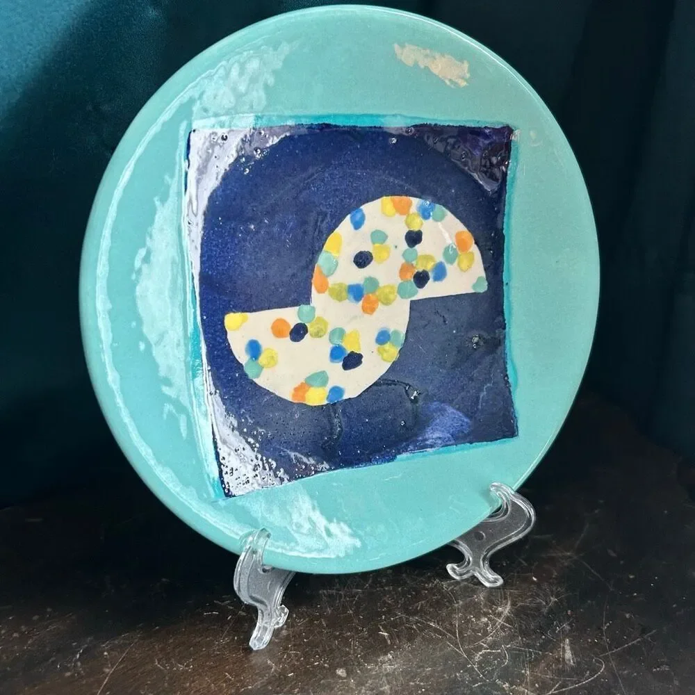 Studio Pottery Plate Stylized Yin Yang